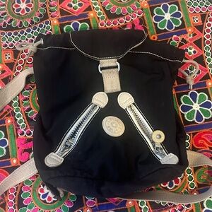 vintage Kipling DELIA Mini backpack black bag Zippers Drawstring
